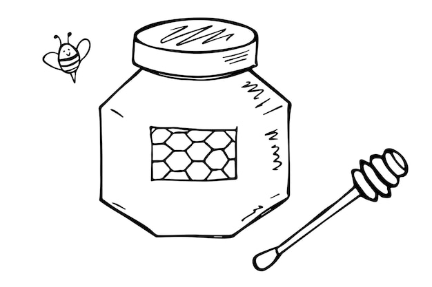 Handgetekende honingpot clipart Gezonde natuurlijke biologische product doodle