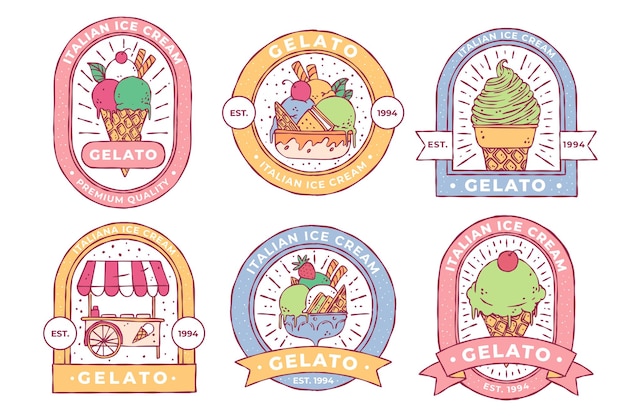 Handgetekende Ice Cream Gelato Logo-collectie