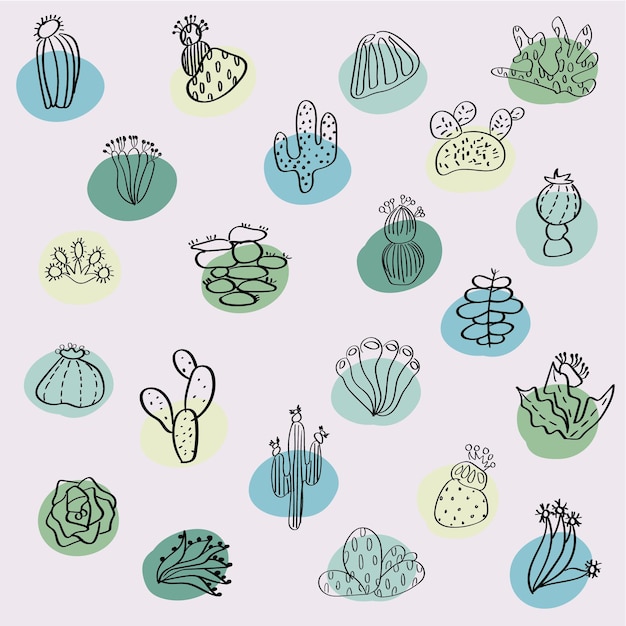 Handgetekende Icon Set van Cactus voor Instagram Highlight