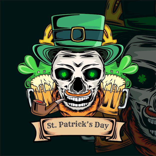 Handgetekende illustratie met schedelvormvector voor st patrick's day