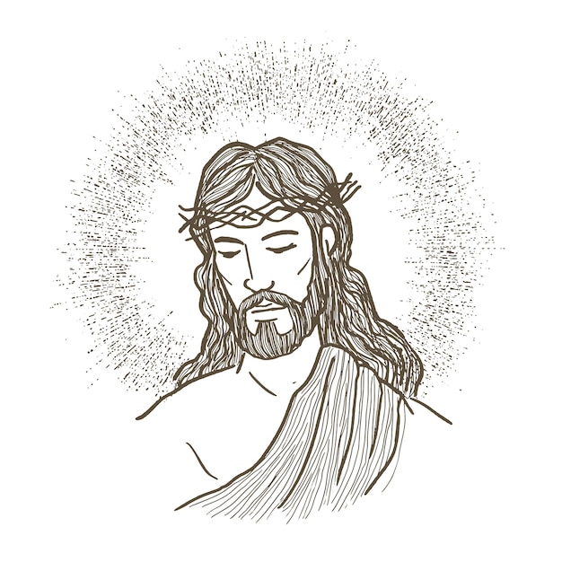 Handgetekende illustratie of tekening van jezus christus gezicht bij zijn passie