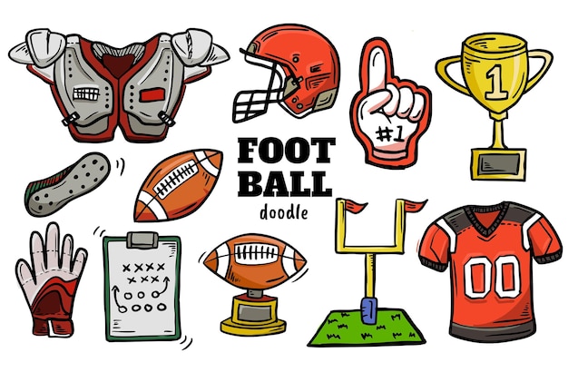 Handgetekende illustratie van American Football ding voetbal Doodles bestaan uit ball shirt handschoenen