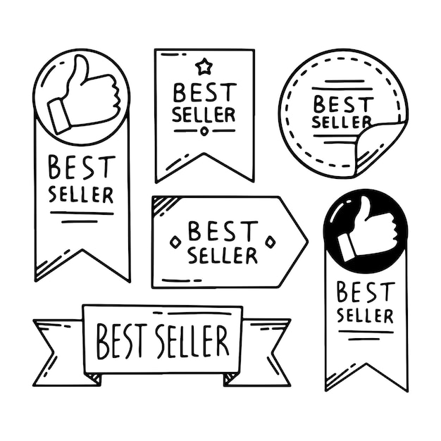 Handgetekende illustratie van bestseller-etiketten Geschikt voor zakelijke doeleinden