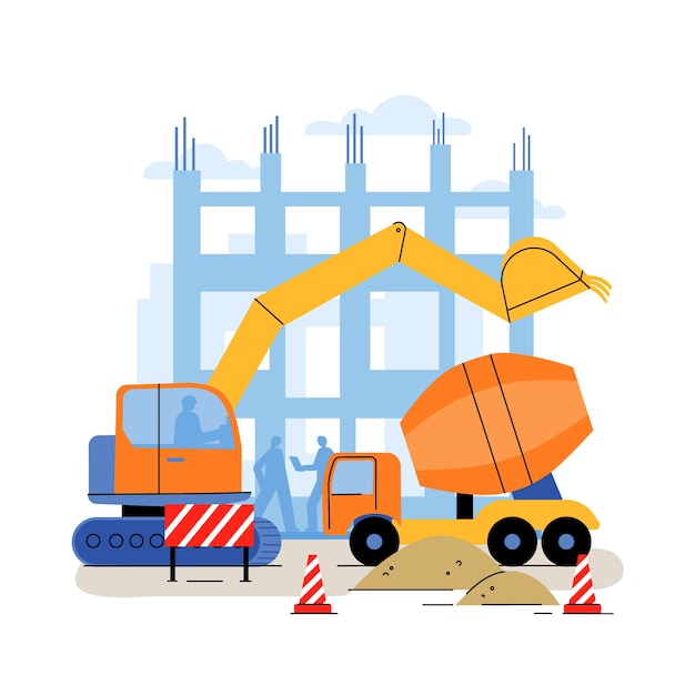 Handgetekende illustratie van de bouw van een gebouw