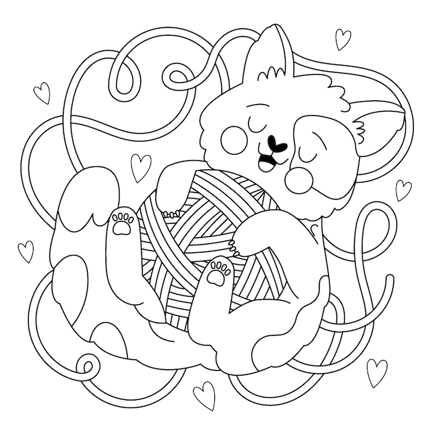Handgetekende illustratie van de contour van een kat
