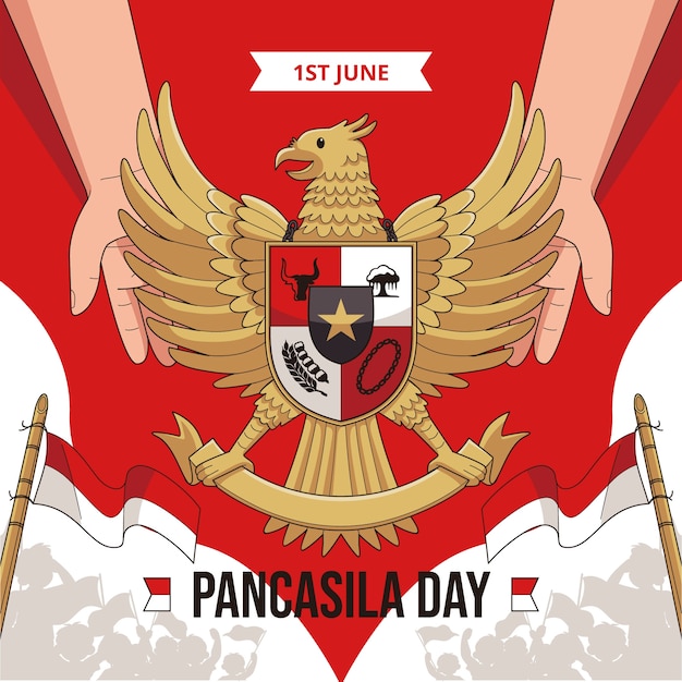 Handgetekende illustratie van de Indonesische pancasila dag