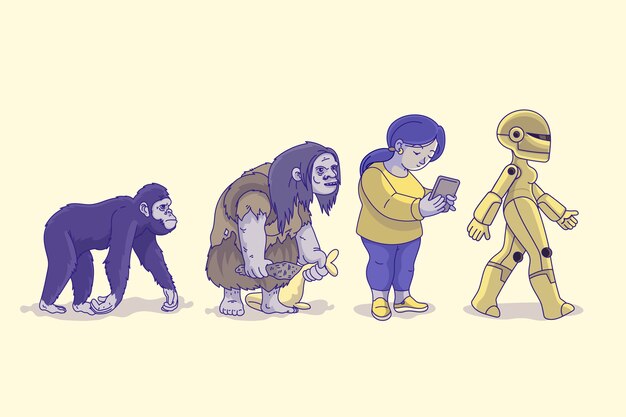 Vector handgetekende illustratie van de menselijke evolutie