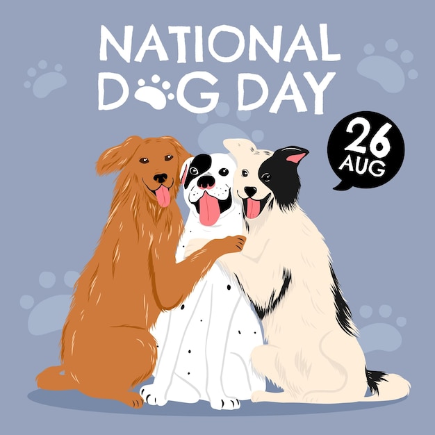 Handgetekende illustratie van de nationale hondendag