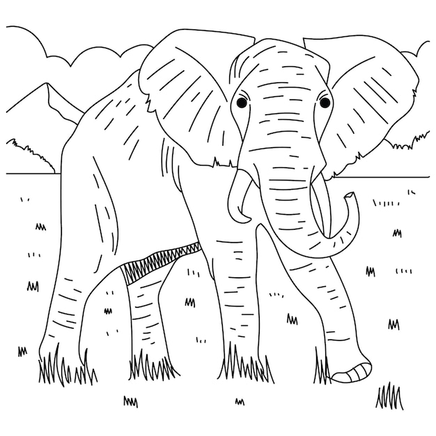 Handgetekende illustratie van de omtrek van een olifant