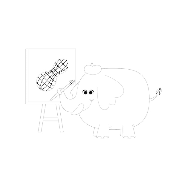Handgetekende illustratie van de omtrek van een olifant
