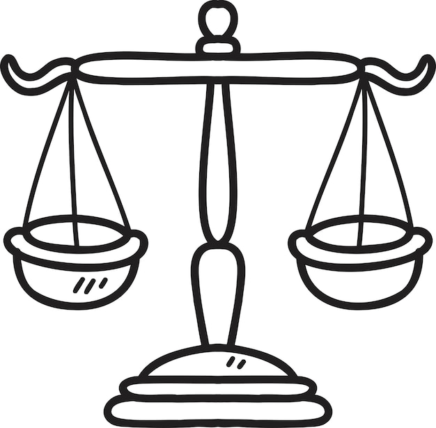 Handgetekende illustratie van de rechtbankschaal
