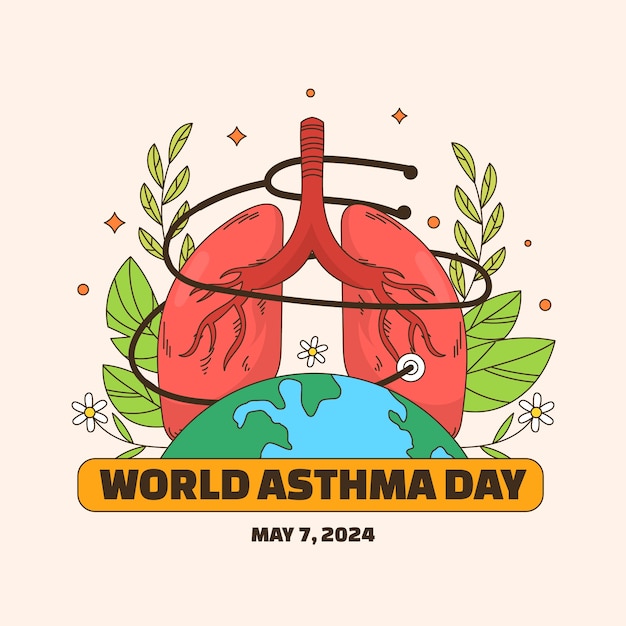Handgetekende illustratie van de Wereld Astma Dag