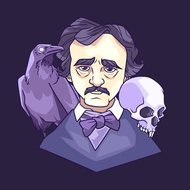 Vector handgetekende illustratie van edgar allan poe