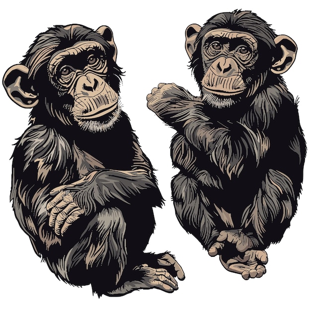 Vector handgetekende illustratie van een chimpansee