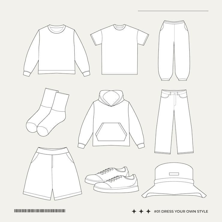 Vector handgetekende illustratie van een collectie herenkleding