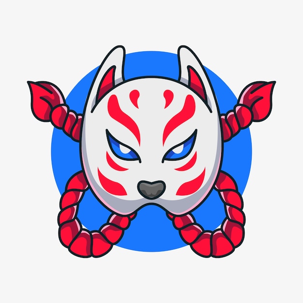 Handgetekende illustratie van een kitsune-masker