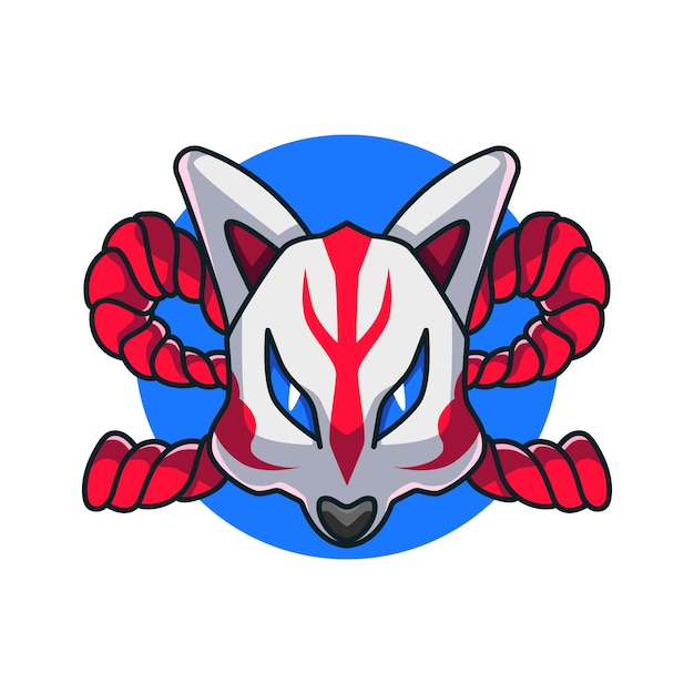Handgetekende illustratie van een kitsune-masker