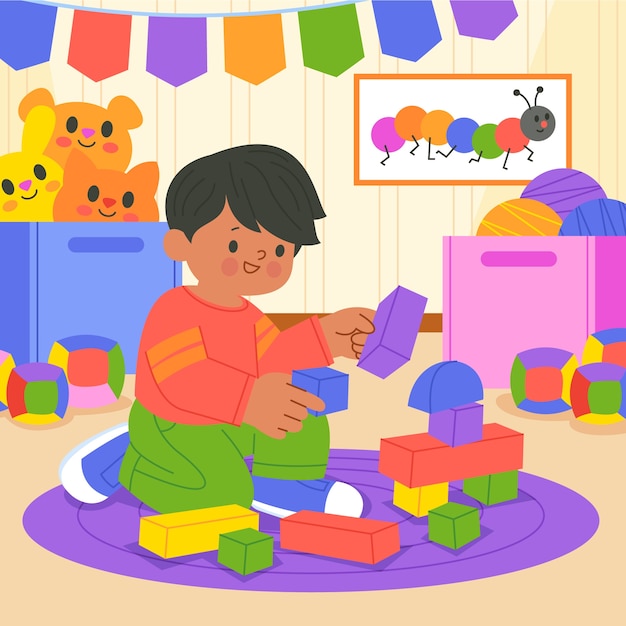 Handgetekende illustratie van een kleuterschool