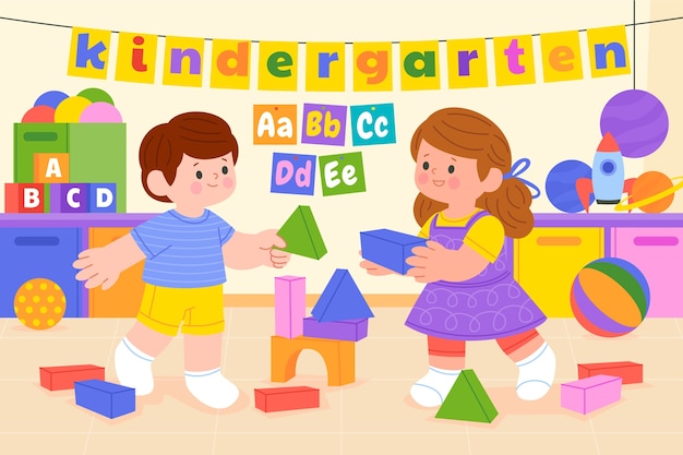 Handgetekende illustratie van een kleuterschool