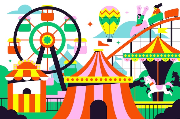 Handgetekende illustratie van een pretpark