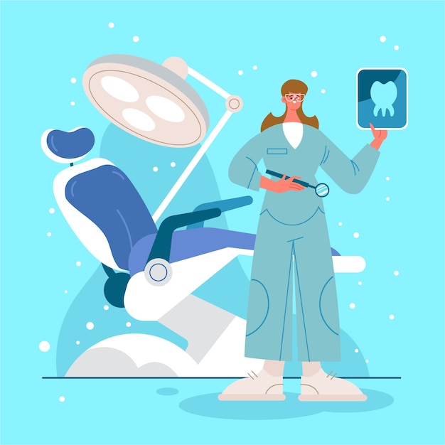 Handgetekende illustratie van een tandheelkundige kliniek