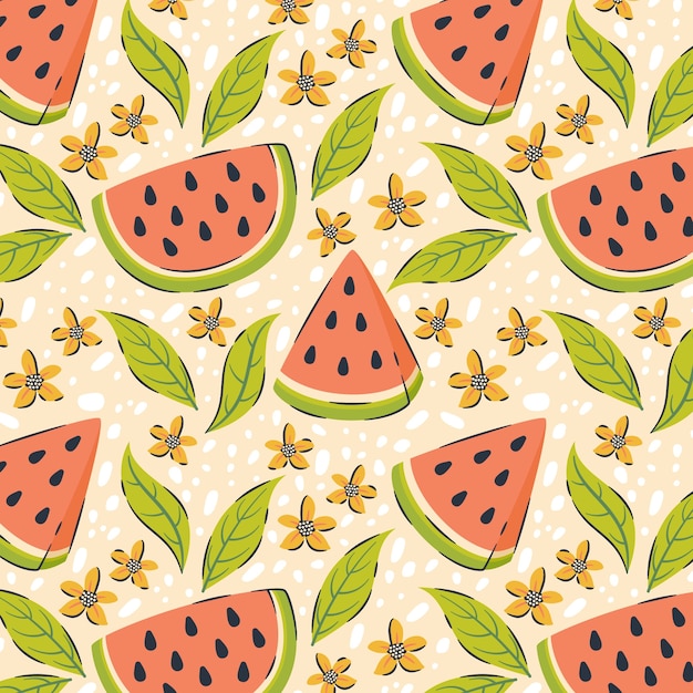 Handgetekende illustratie van fruit en bloemenpatroon