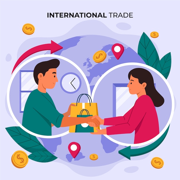 Handgetekende illustratie van internationale handel