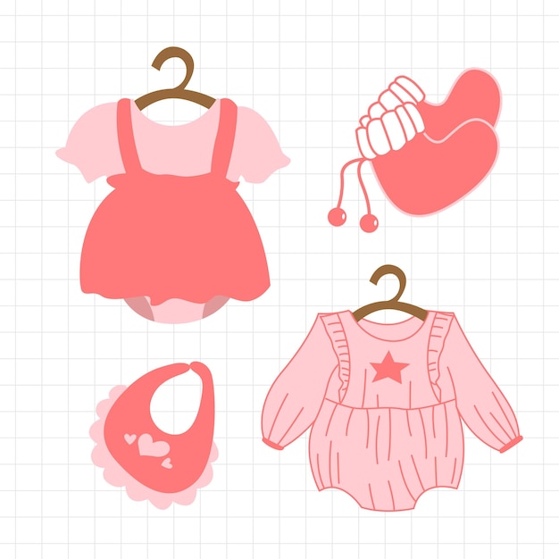 Handgetekende illustratie van kleding voor babymeisjes