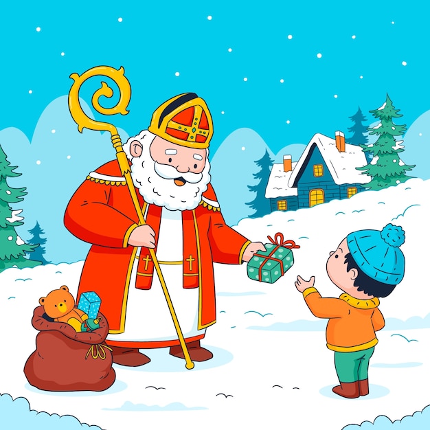 Vector handgetekende illustratie van sinterklaas