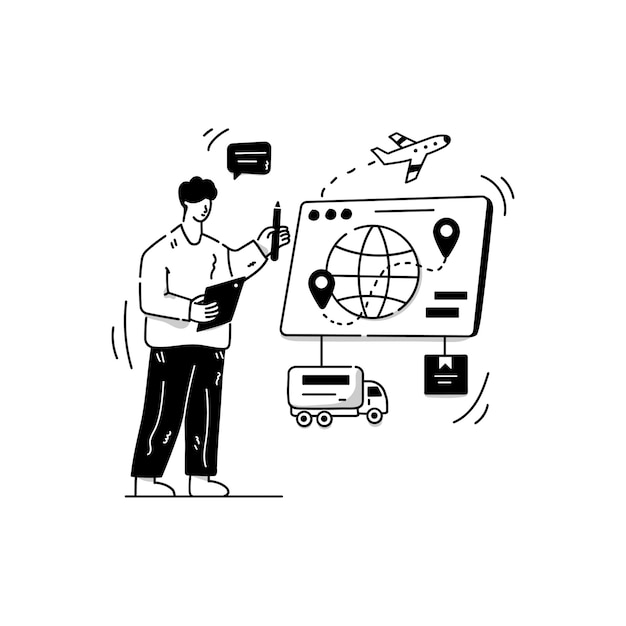 Handgetekende illustratie van wereldwijde logistiek