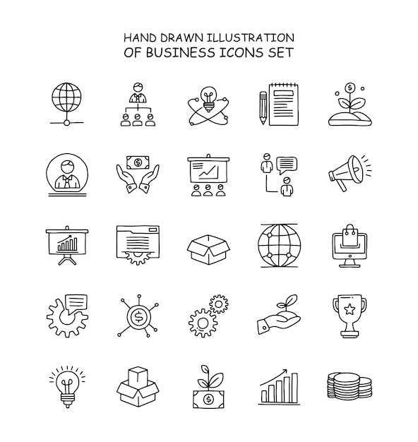 Handgetekende illustratie van zakelijke iconen