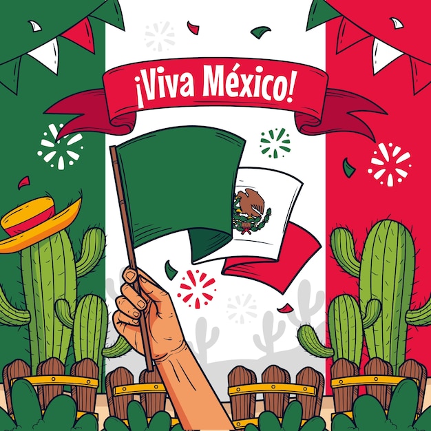 Handgetekende illustratie voor de viering van de onafhankelijkheidsdag van mexico