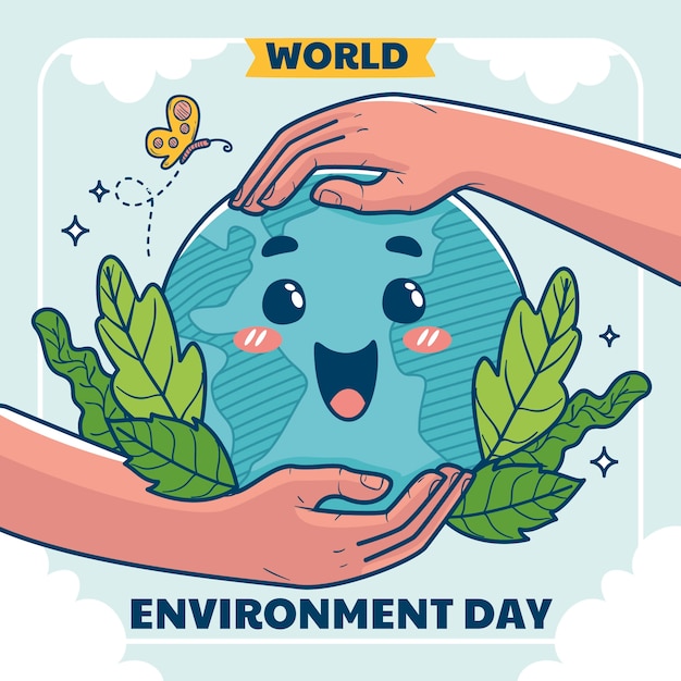 Handgetekende illustratie voor de viering van de wereldmilieudag