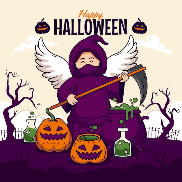 Handgetekende illustratie voor halloween-feest