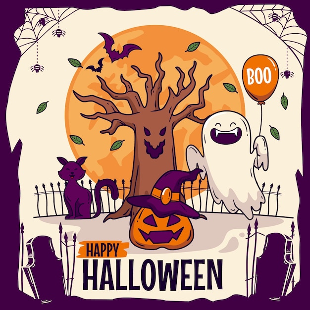 Handgetekende illustratie voor halloween-feest