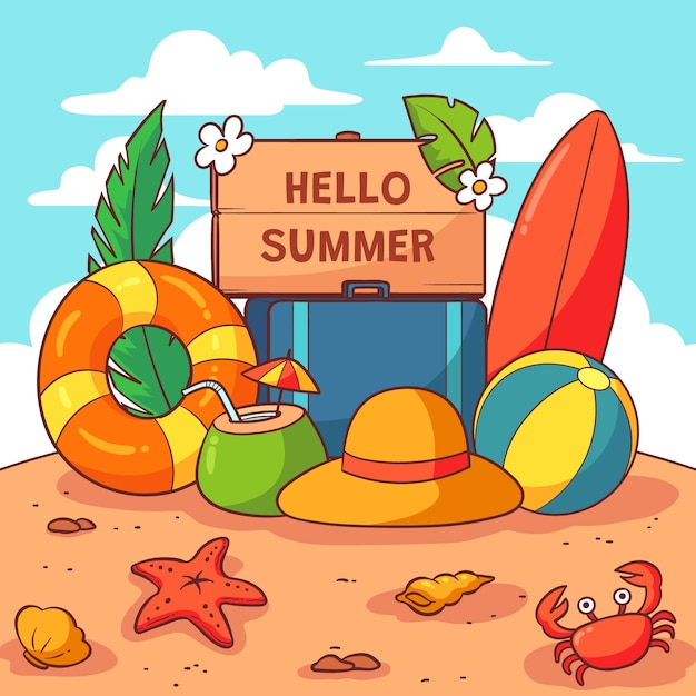 Handgetekende illustratie voor het zomerseizoen