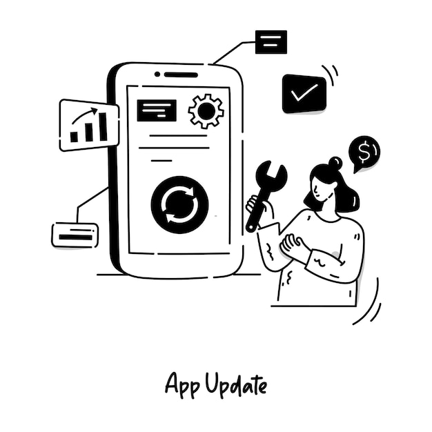 Handgetekende illustratie voor mobiele app-update