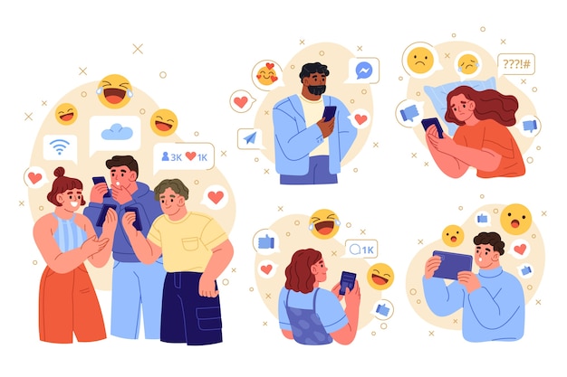 Handgetekende illustratieset voor internetverslaving