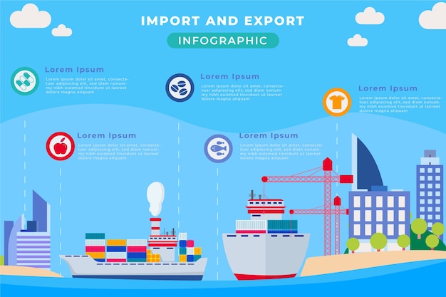 Vector handgetekende import en export infographic