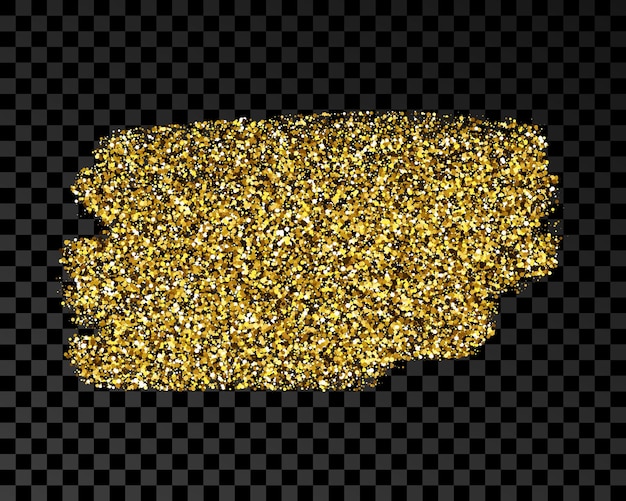 Handgetekende inktvlek in gouden glitter. Gouden inktvlek met sparkles geïsoleerd op donkere transparante achtergrond. vector illustratie