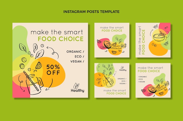 Handgetekende instagramposts voor eten