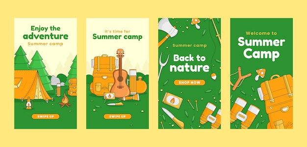 Handgetekende instagramverhalen voor zomerkampen