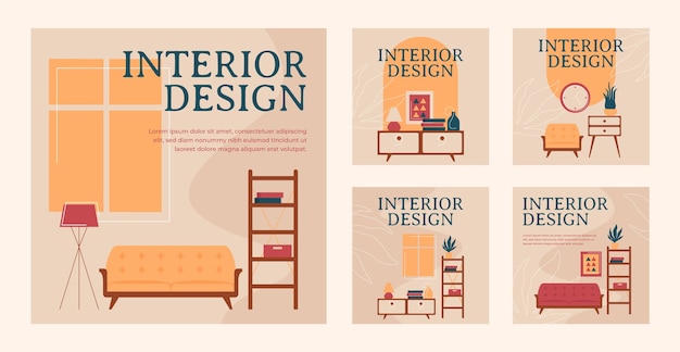 Vector handgetekende interieur instagram posts