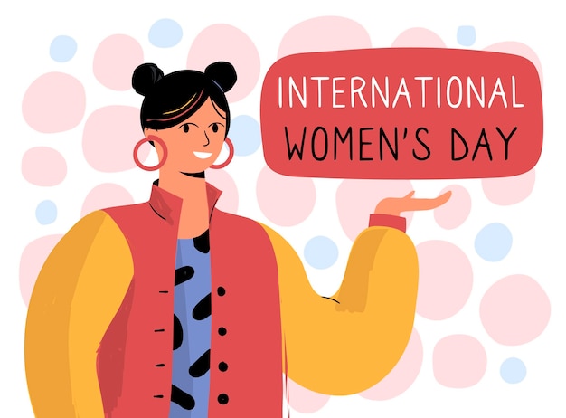 Vector handgetekende internationale vrouwendag illustratie met vrouw