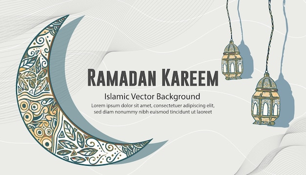 Handgetekende islamitische Ramadan kareem vloeibare lijn achtergrond