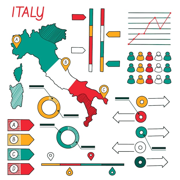 Handgetekende Italië kaart infographic