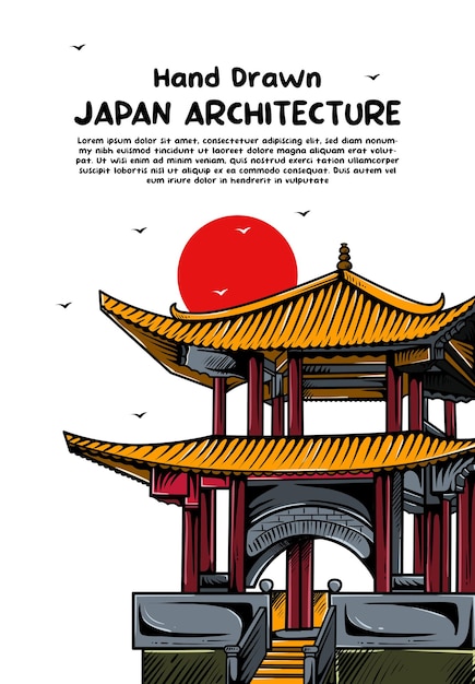 handgetekende Japanse architectuur vectorillustratie 011