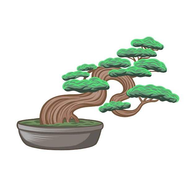 Vector handgetekende japanse bonsai-boom op een pot bonsai- boom geïsoleerd op witte achtergrond