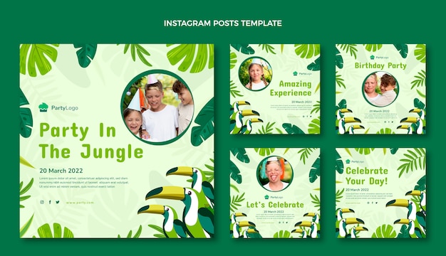 Handgetekende jungle verjaardag instagram posts