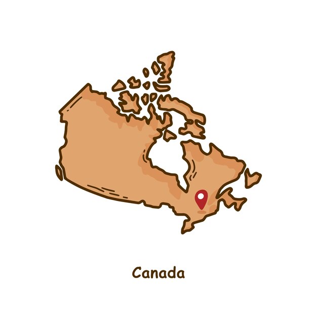 Handgetekende kaart van Canada met bruine kleur Modern Simple Line Cartoon Design